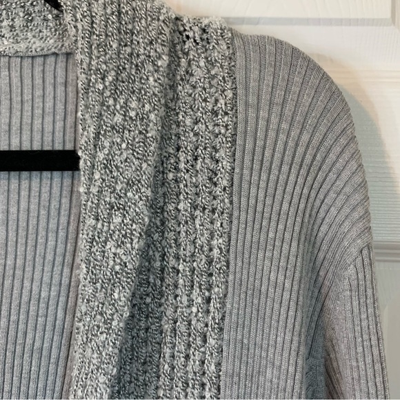 One World Gray Open Front Ribbed Long Asymmetrical Cardigan, Size L - Picture 3 of 7